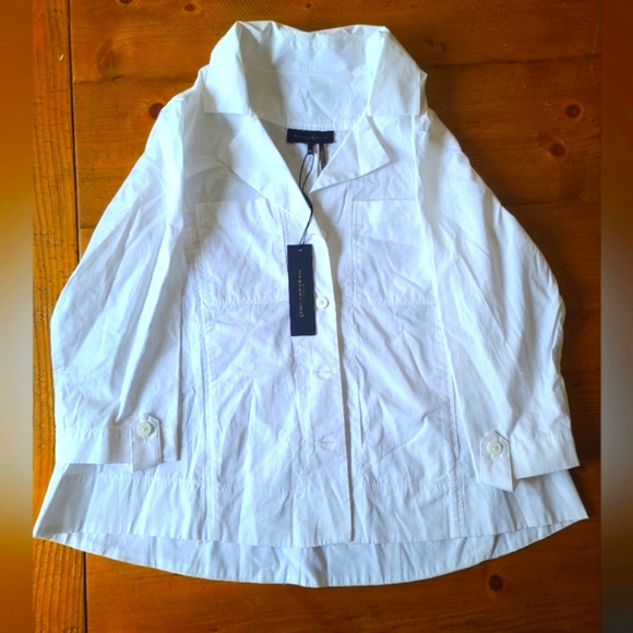 NWT Donna Karan New York white, bottom down shirt. - Picture 2 of 9